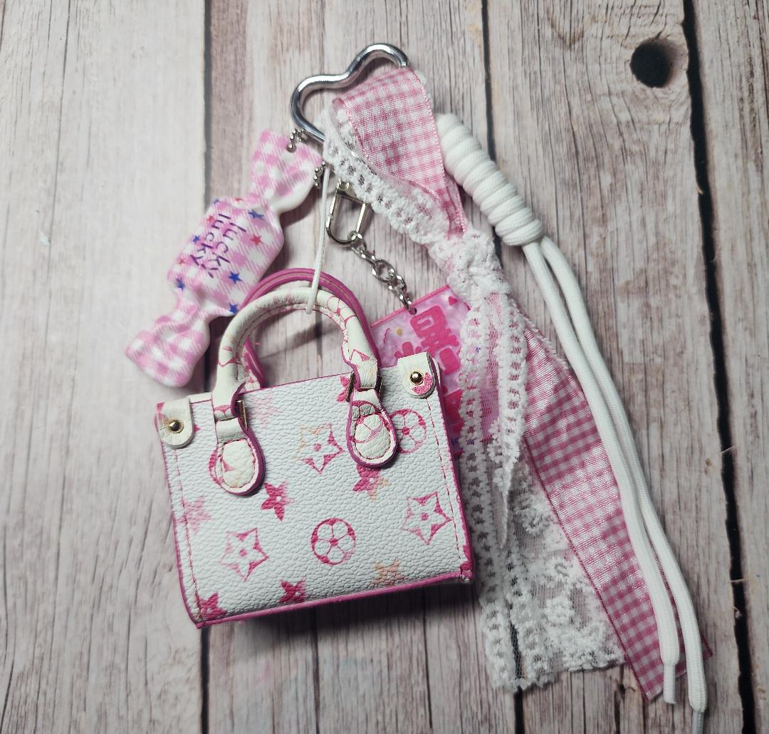White and Pink Purse Keychain