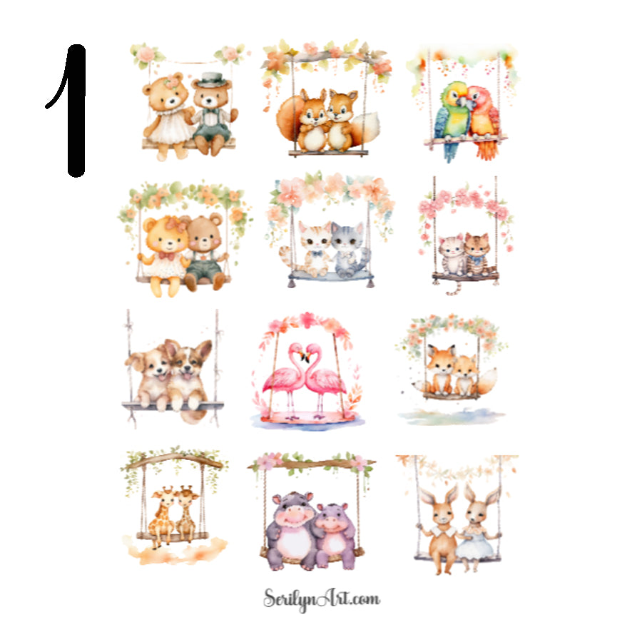 Animals in Swings Sticker Sheet