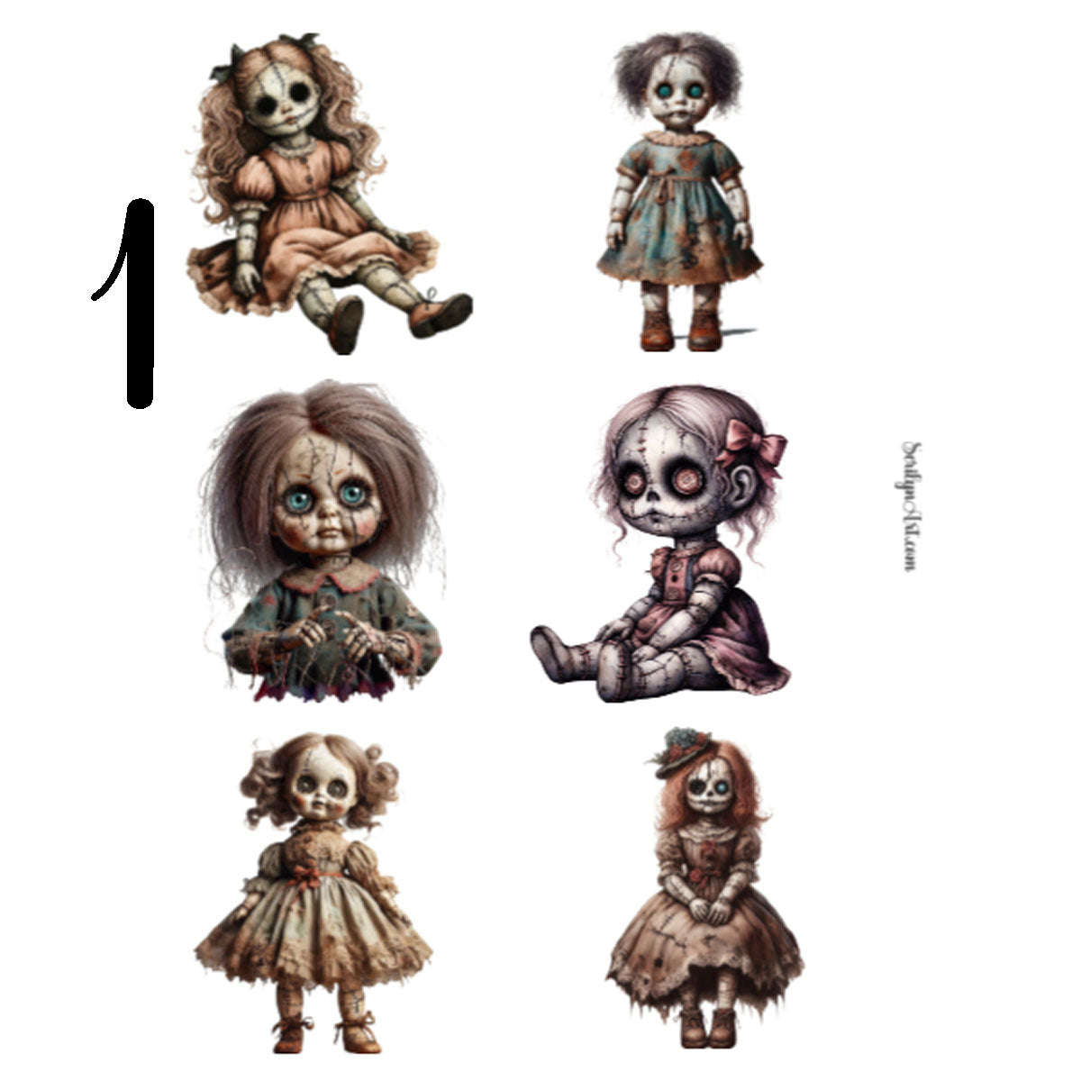 Antique Creepy Dolls Sticker Sheet