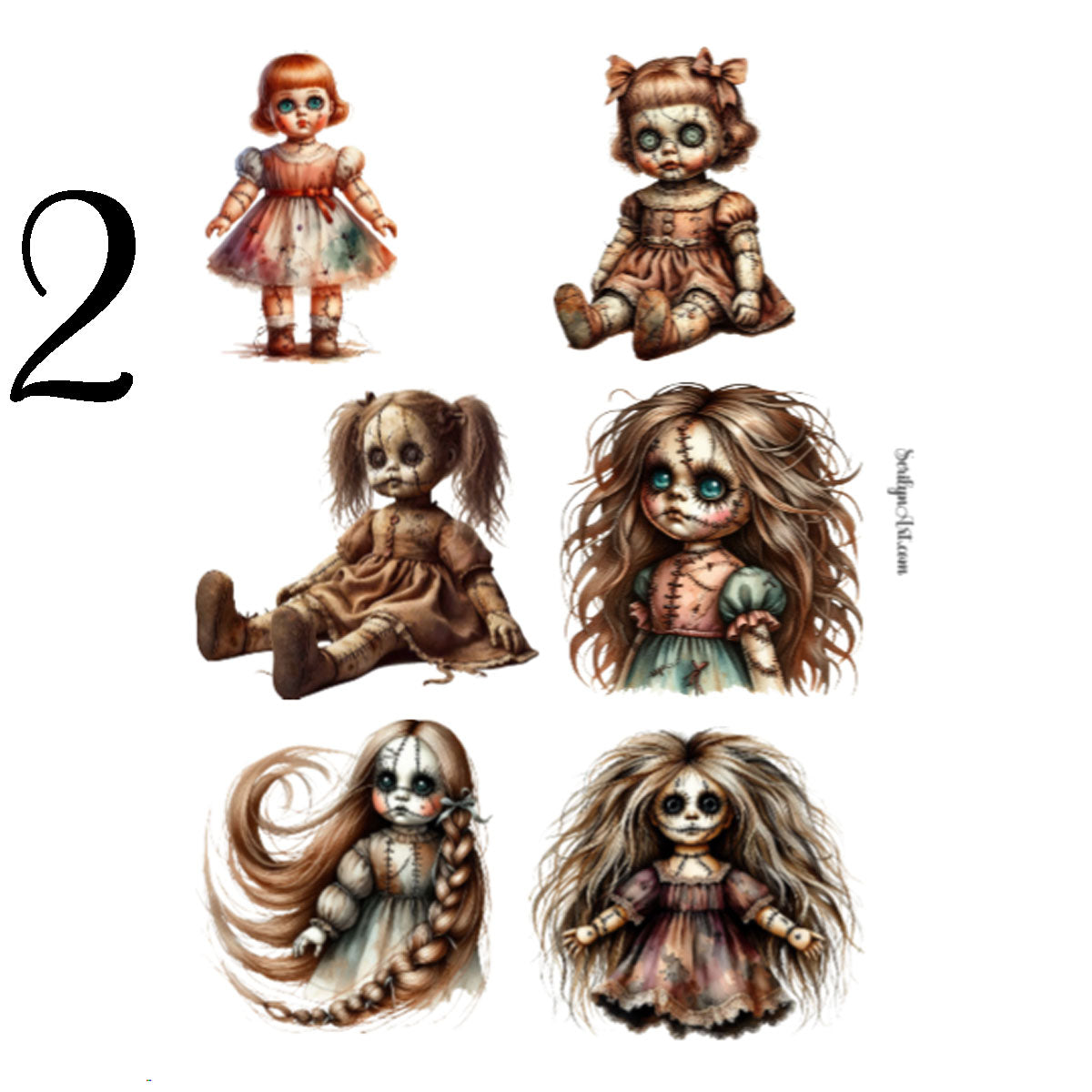 Antique Creepy Dolls Sticker Sheet