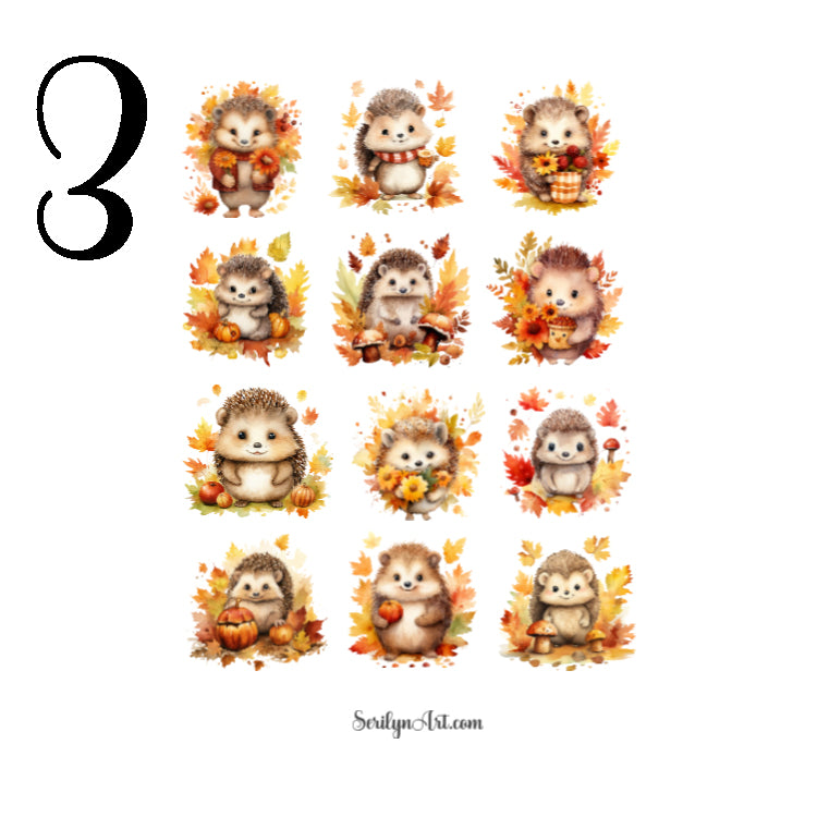 Autumn Hedgehogs Sticker Sheet