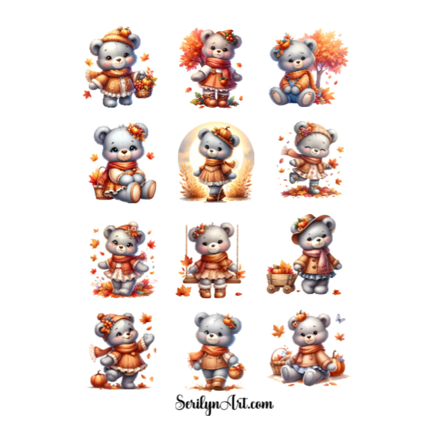 Autumn Teddy Bears Sticker Sheet