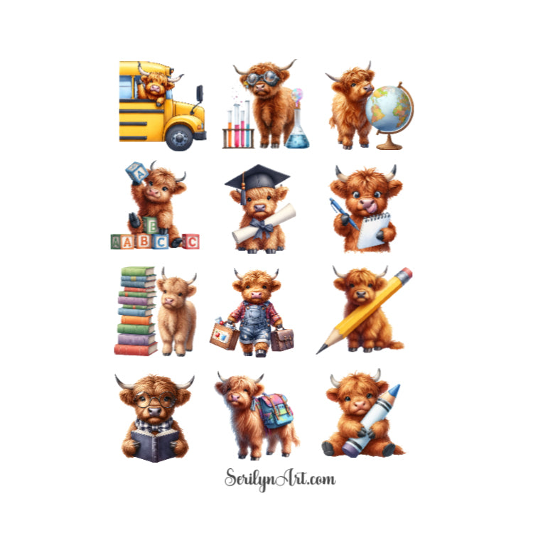 Back to Shool Cows Sticker Sheet