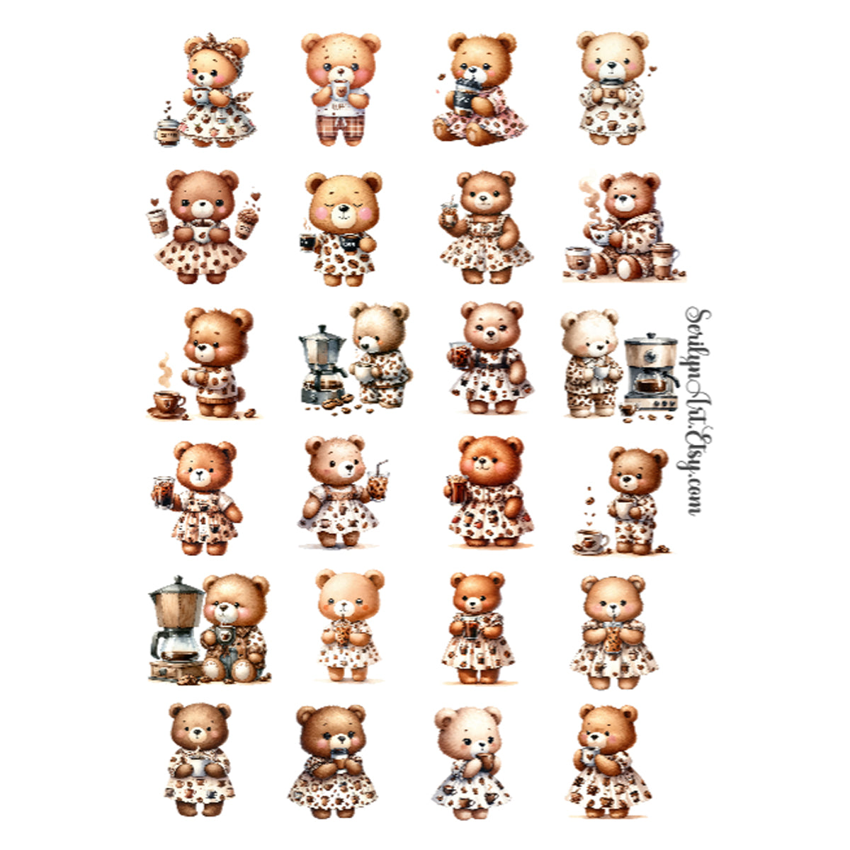 Bears with Coffee Sticker Sheet