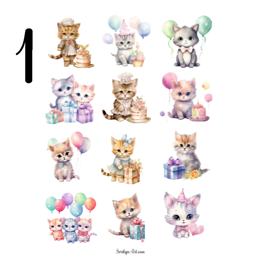 Birthday Cats Sticker Sheet