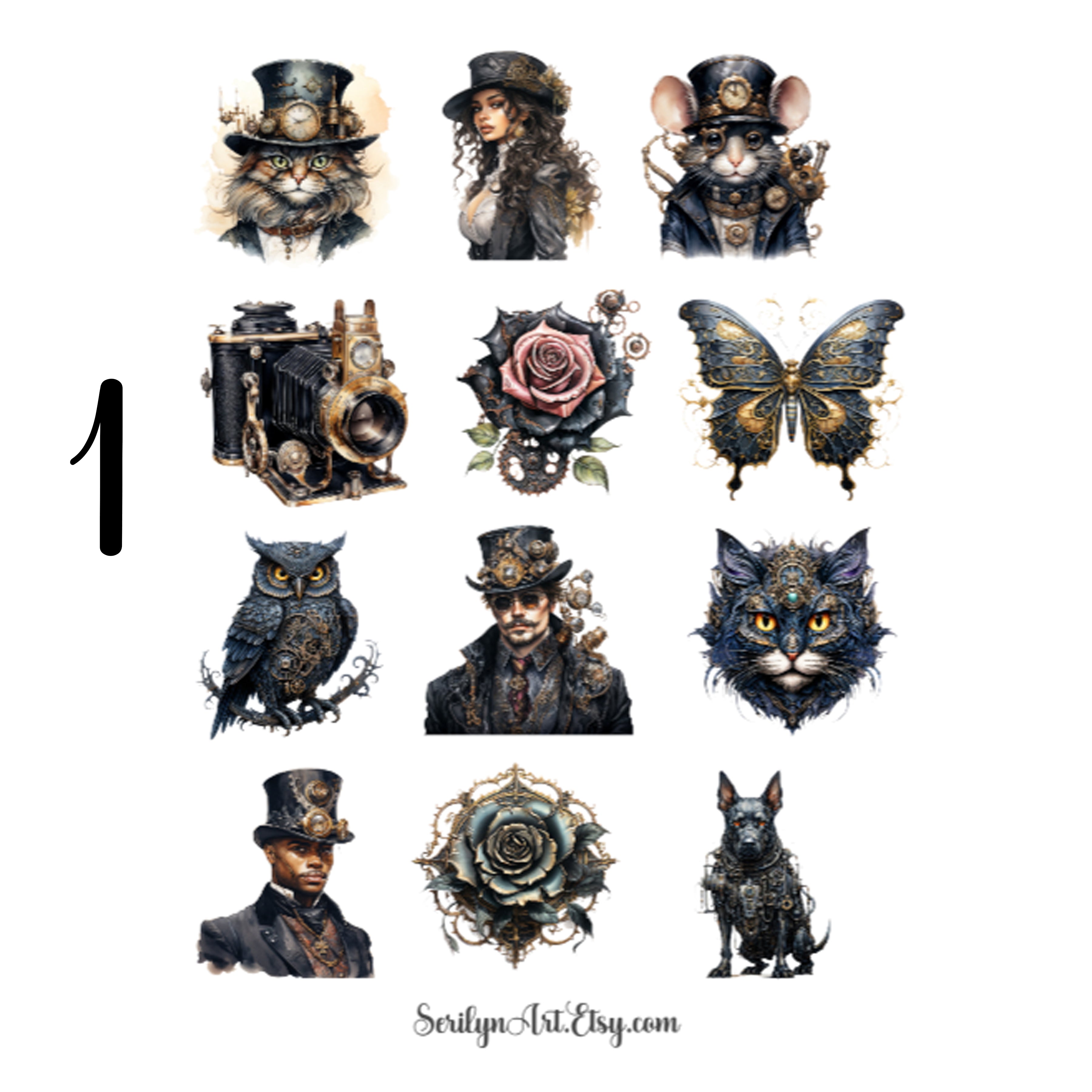 Black Steampunk Sticker Sheet