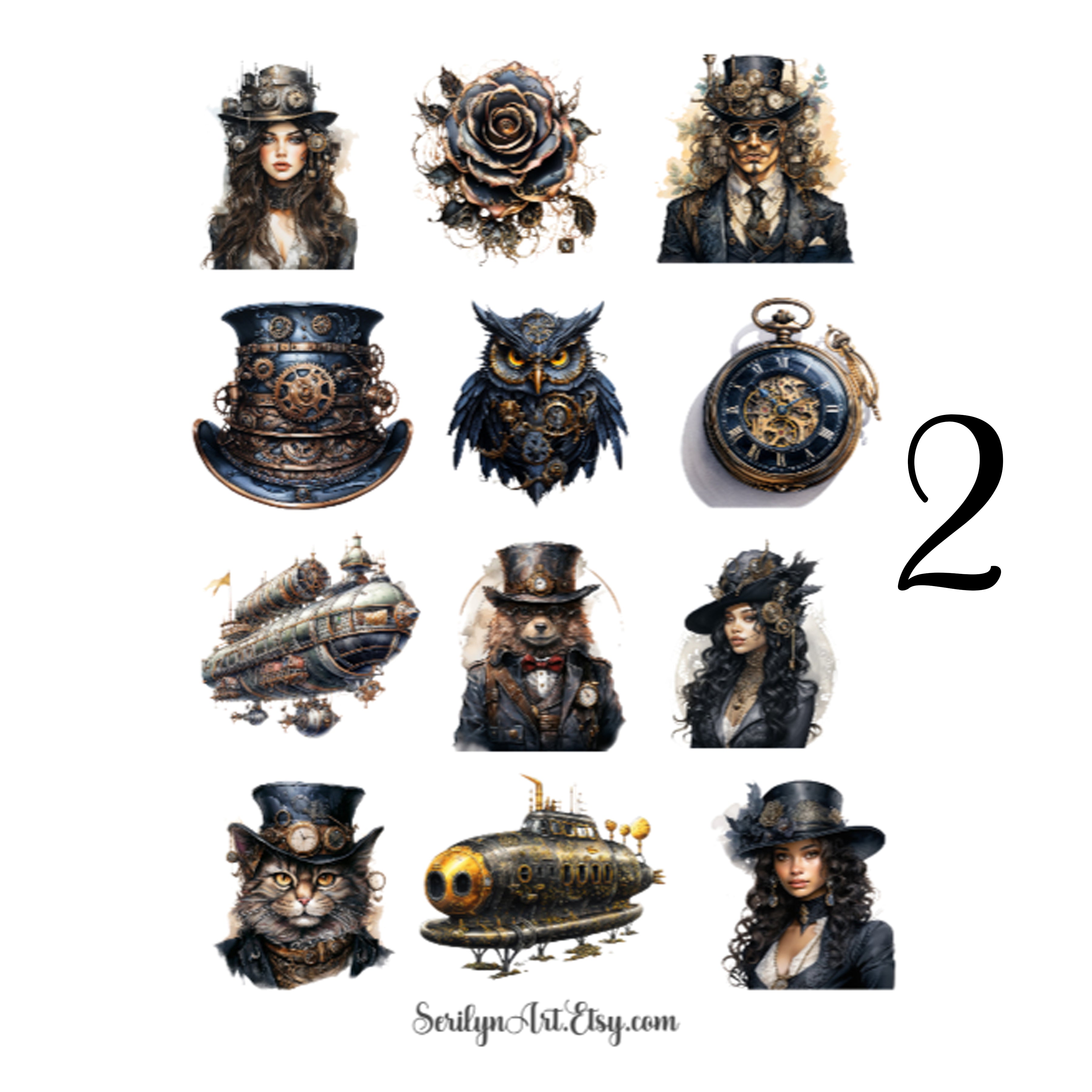 Black Steampunk Sticker Sheet
