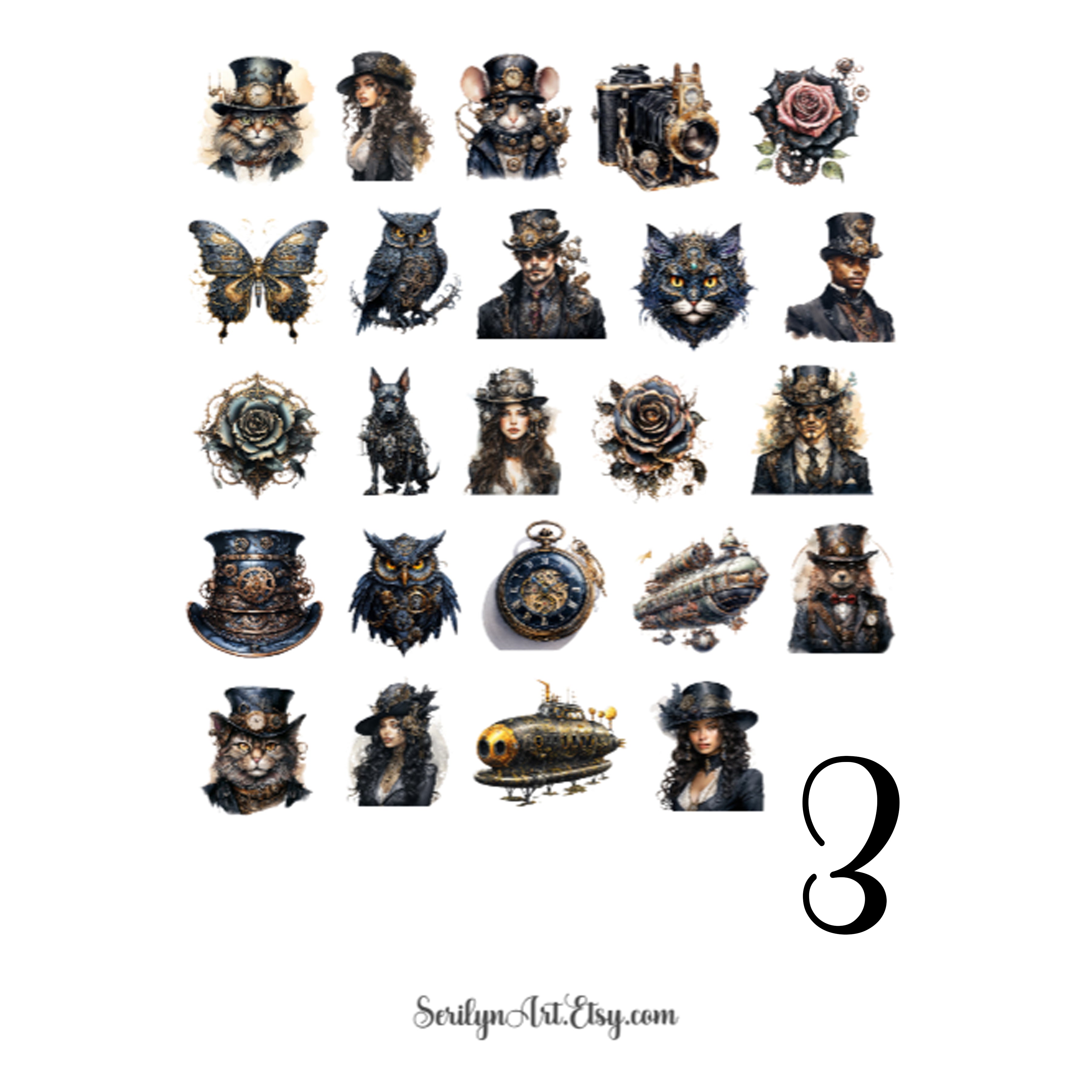 Black Steampunk Sticker Sheet