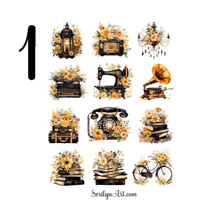 Black Vintage Sticker Sheet