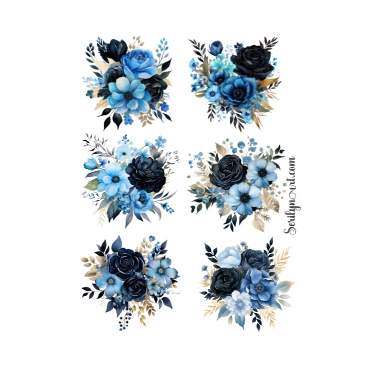 Black and Blue Florals Sticker Sheet