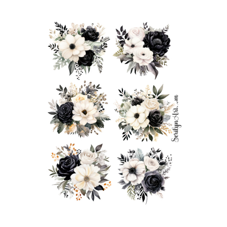 Black and White Florals Sticker Sheet