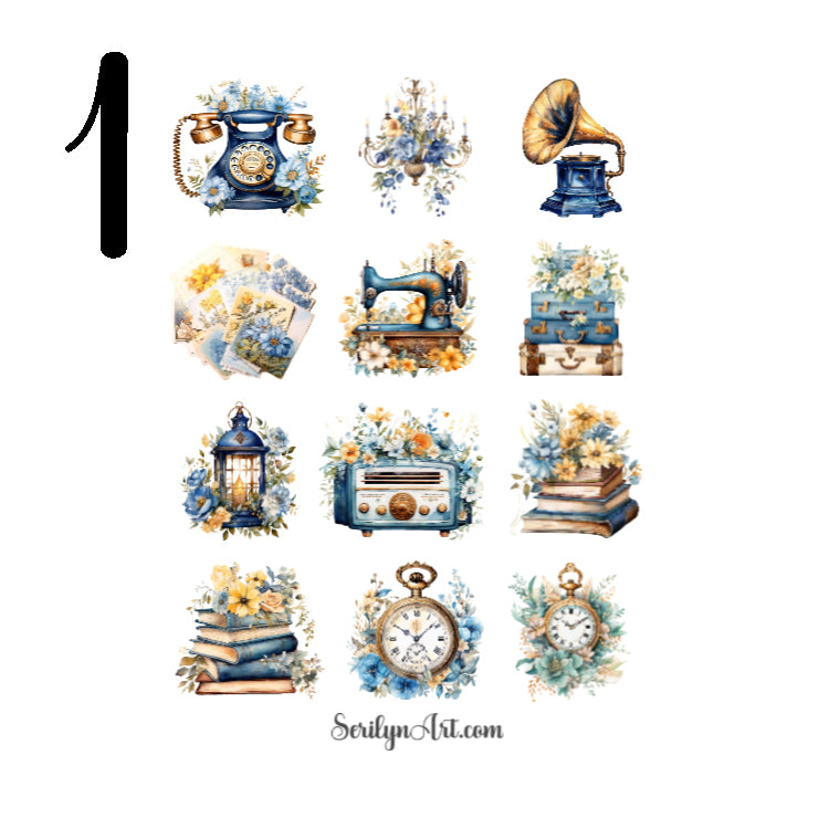 Blue Vintage Sticker Sheet