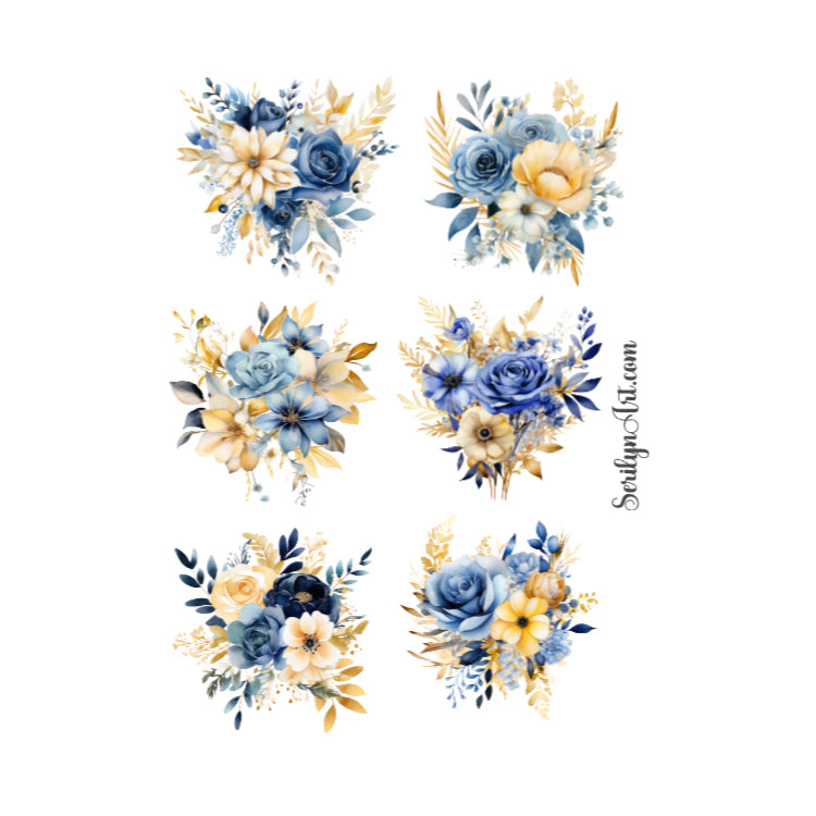 Blue and Gold Florals Sticker Sheet