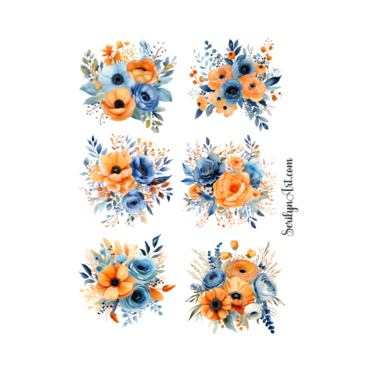 Blue and Orange Florals Sticker Sheet