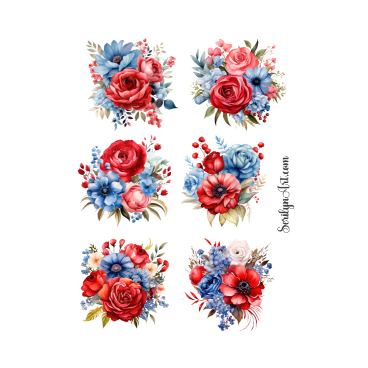 Blue and Red Florals Sticker Sheet