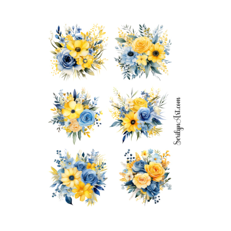Bllue and Yellow Florals Sticker Sheet