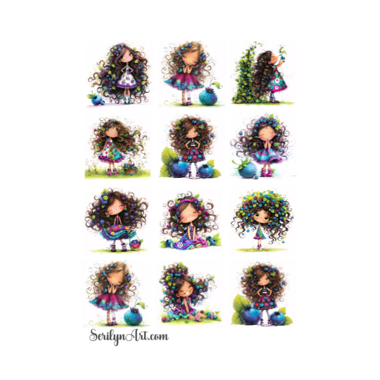 Blueberry Girls Sticker Sheet Square Cut