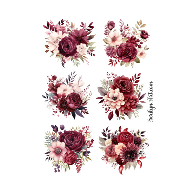 Burgundy Florals Sticker Sheet