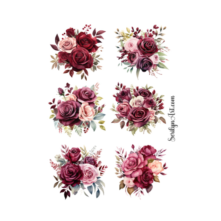 Burgundy Roses Sticker Sheet