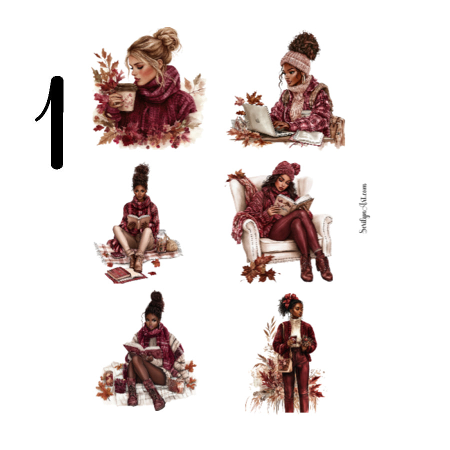 Burgundy Sweater Women Sticker Sheet