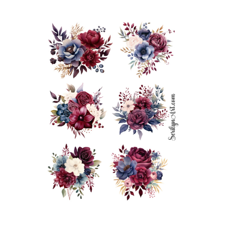 Burgundy and Indigo Florals Sticker Sheet
