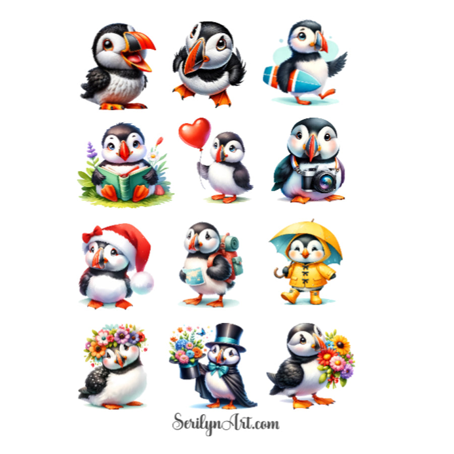 Cartoon Puffins Sticker Sheet
