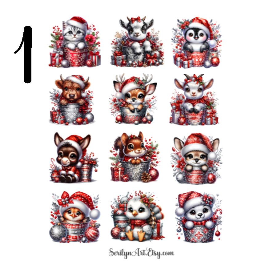 Christmas Animals in Buckets Sticker Sheet