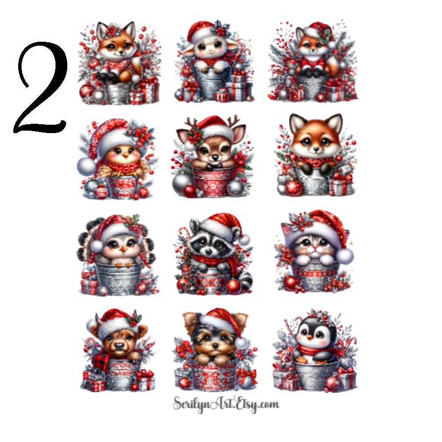 Christmas Animals in Buckets Sticker Sheet