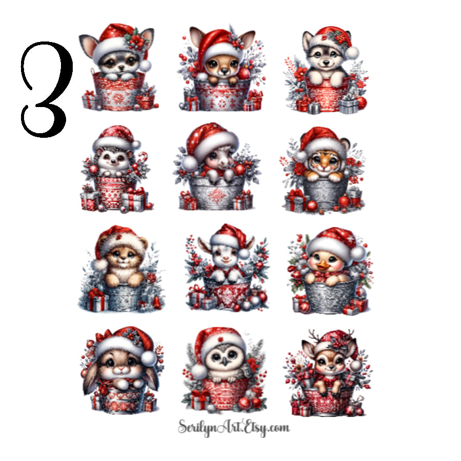 Christmas Animals in Buckets Sticker Sheet