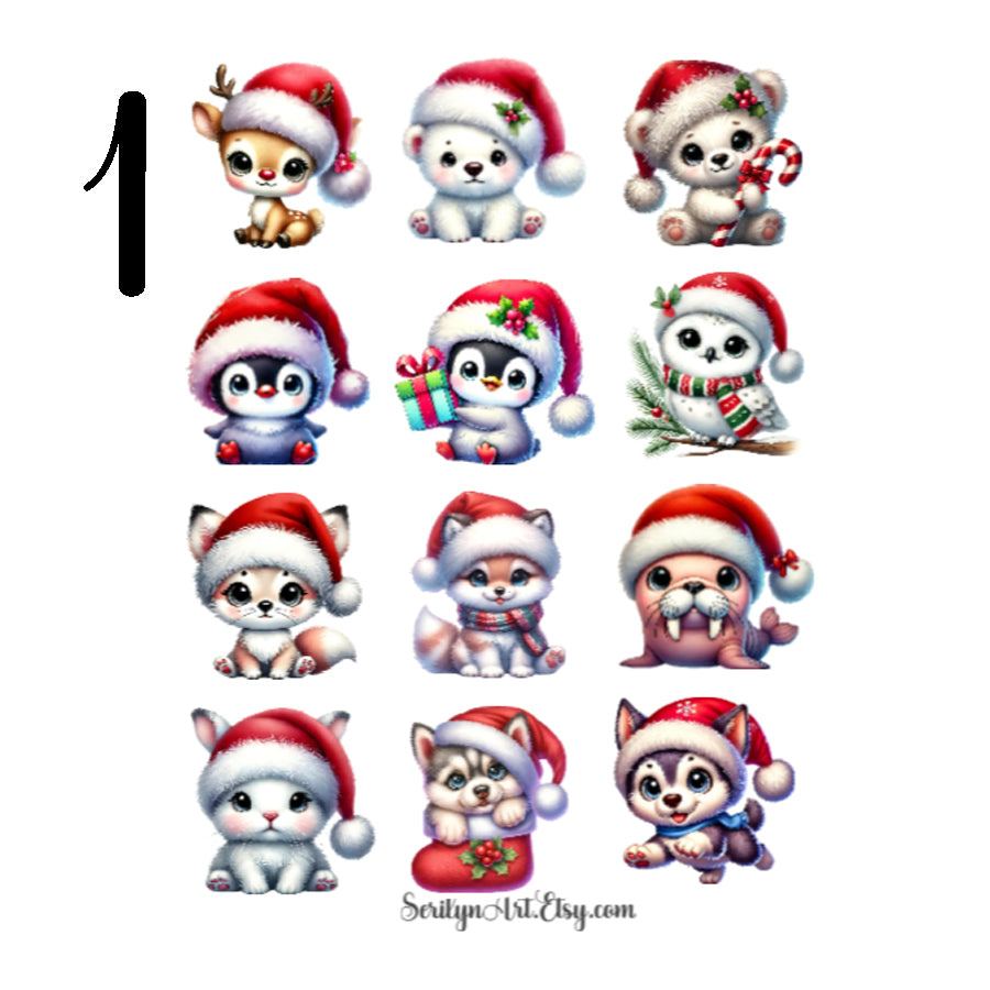 Christmas Hat Animals Sticker Sheet