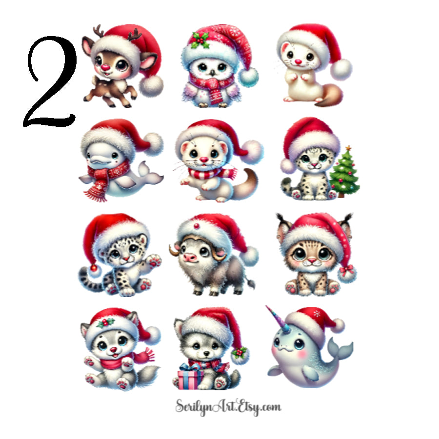 Christmas Hat Animals Sticker Sheet