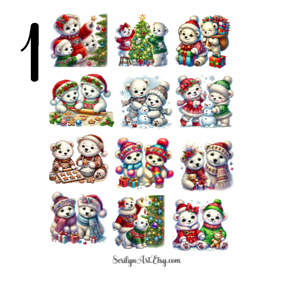 Christmas Polar Bears Sticker Sheet