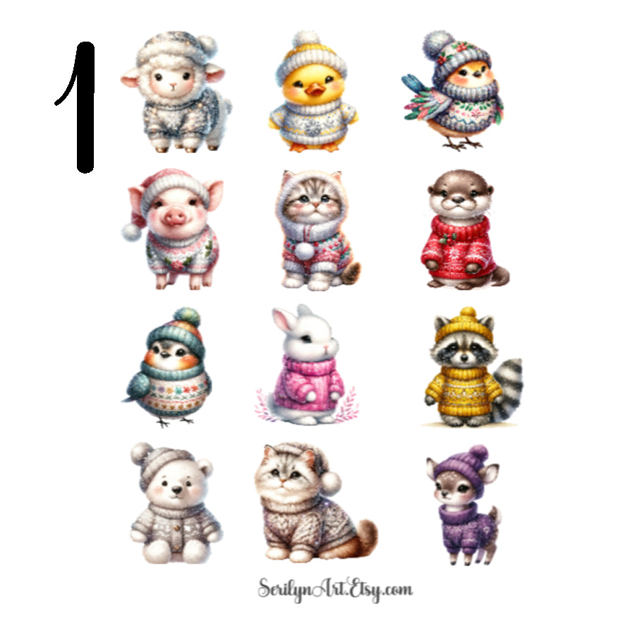 Christmas Sweater Animals Sticker Sheet