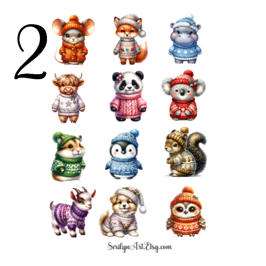 Christmas Sweater Animals Sticker Sheet