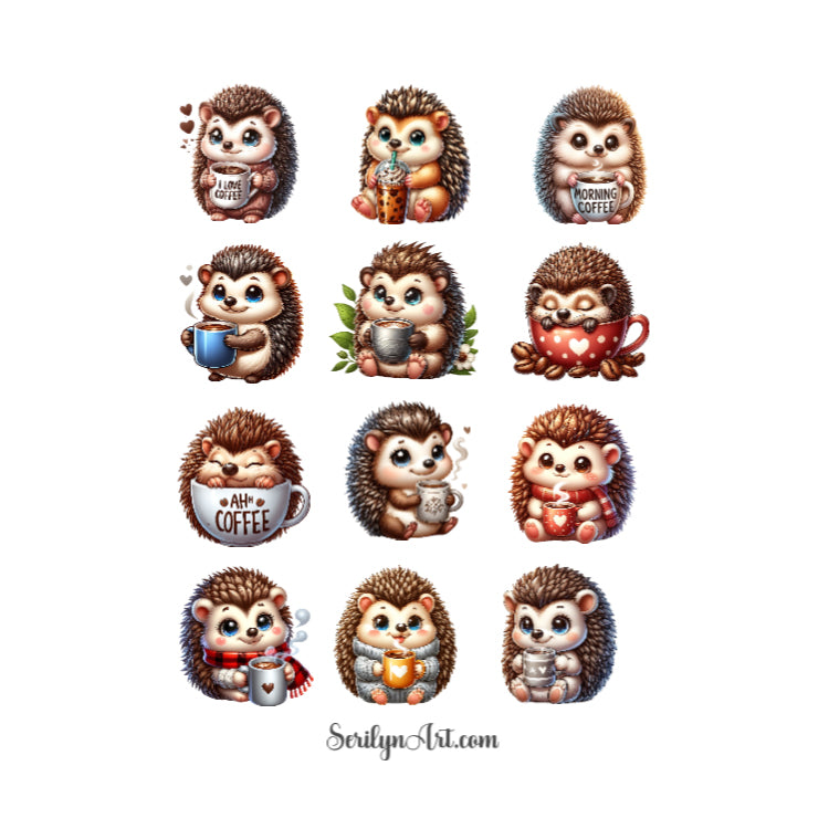 Coffee Hedgehogs Sticker Sheet
