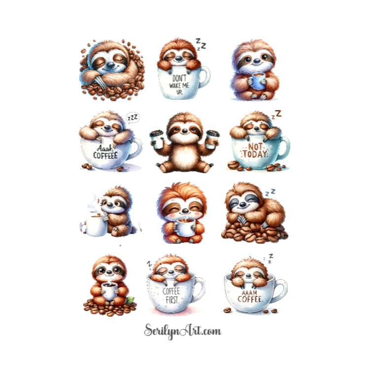 Coffee Sloths Sticker Sheet