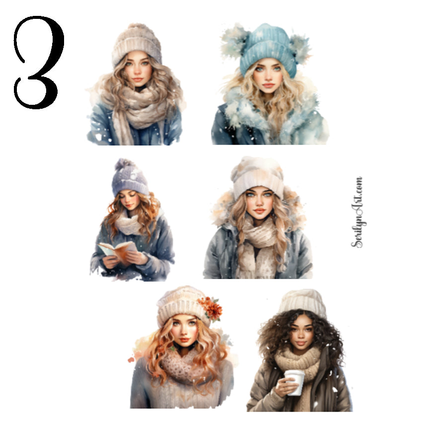 Cozy Winter Girl Sticker Sheet