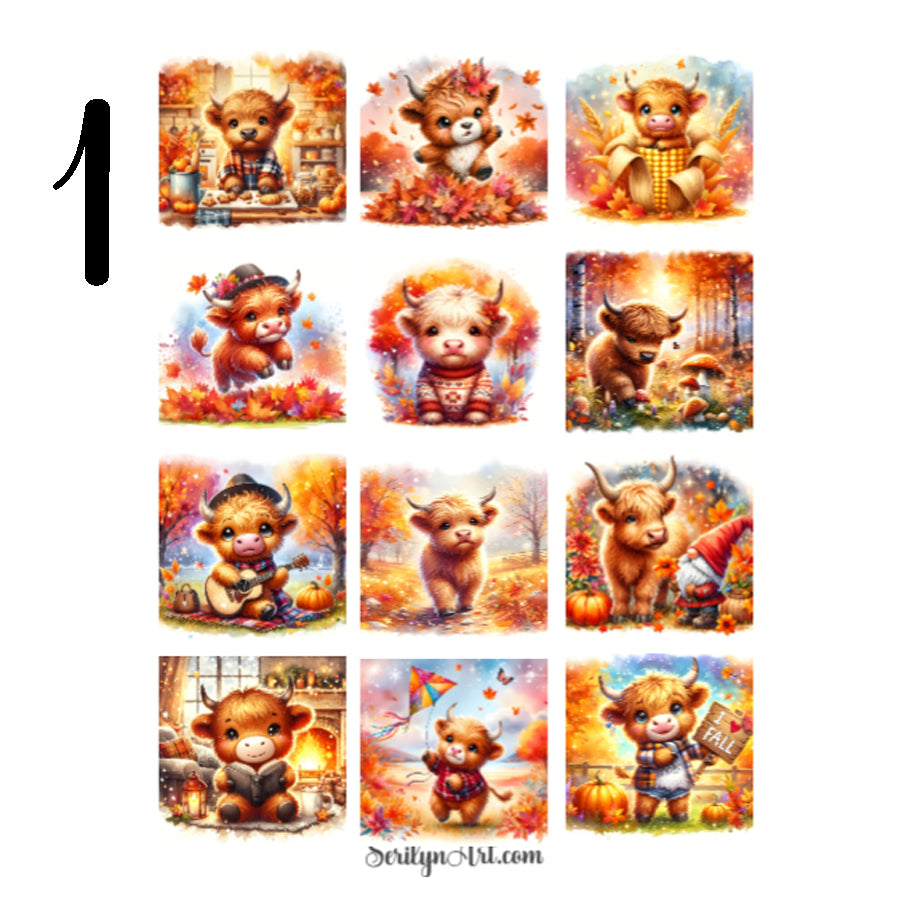 Cute Fall Highland Cows Sticker Sheet