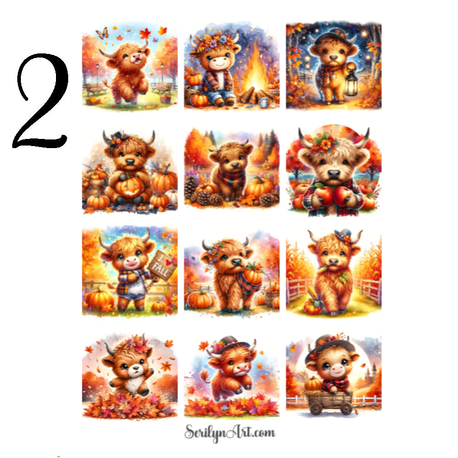 Cute Fall Highland Cows Sticker Sheet