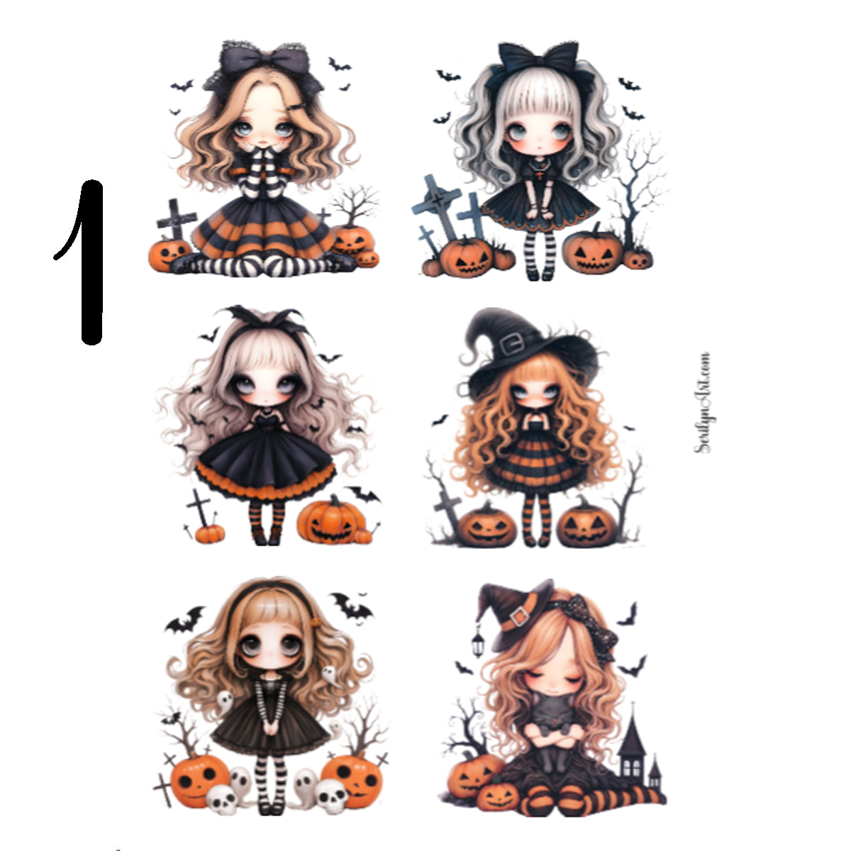 Cute Halloween Girls Sticker Sheet