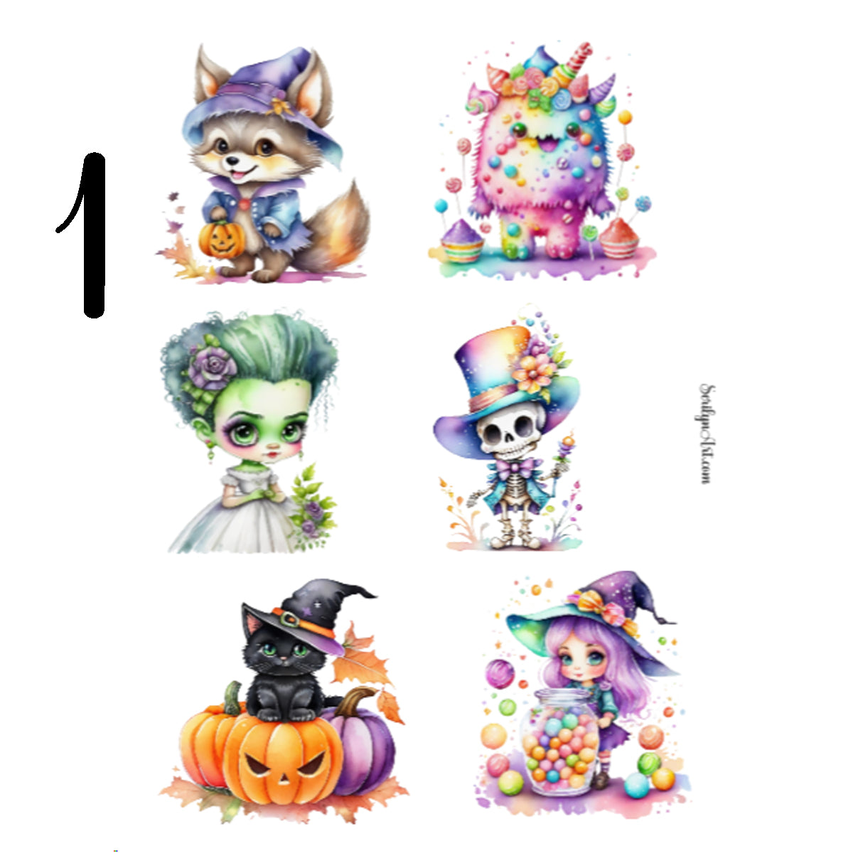 Cute Watercolor Halloween Sticker Sheet