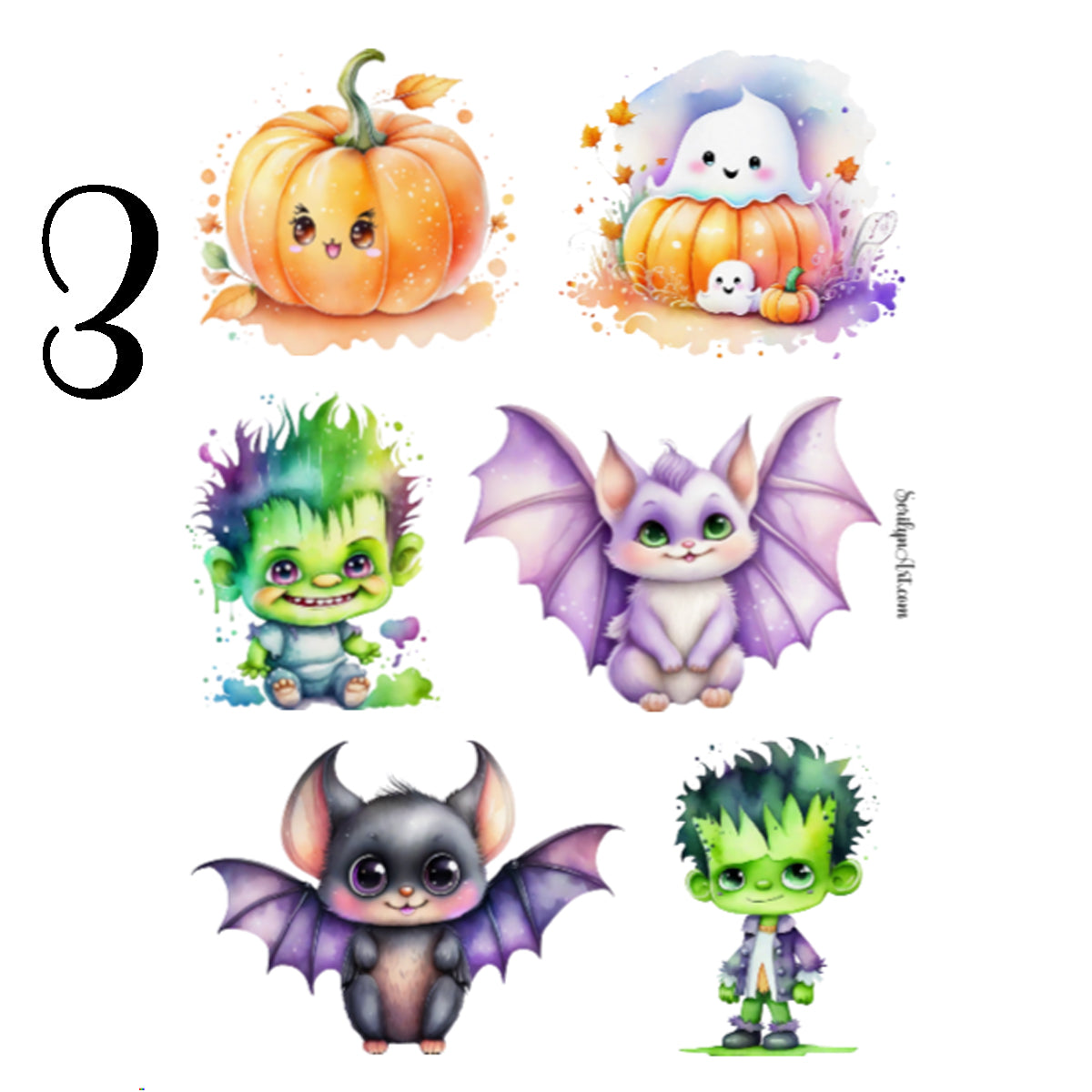 Cute Watercolor Halloween Sticker Sheet