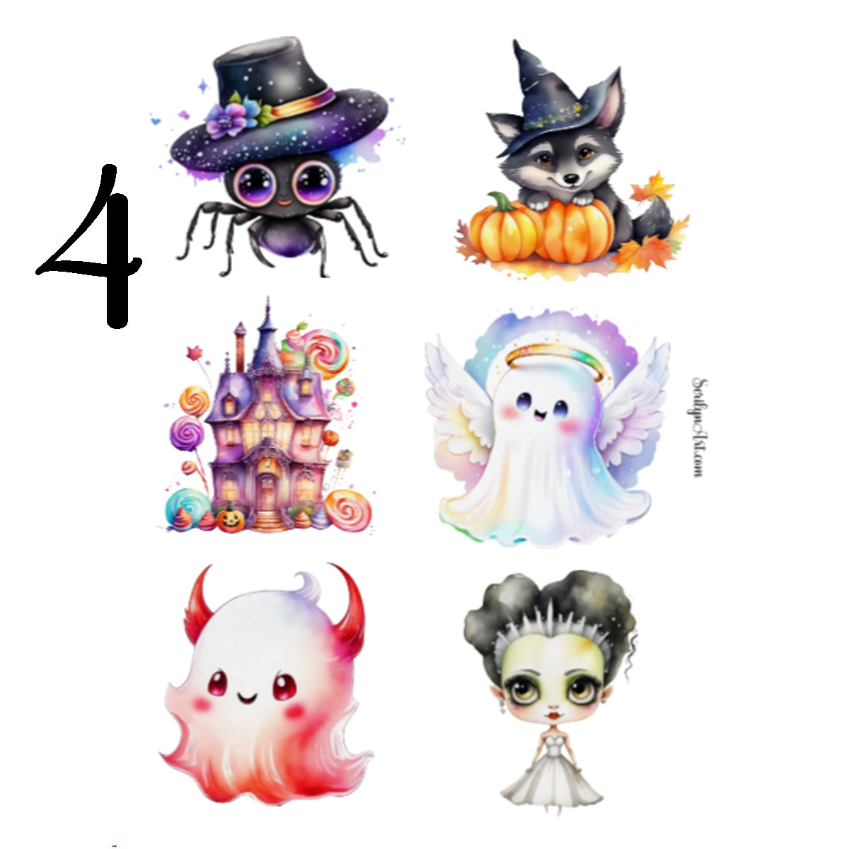 Cute Watercolor Halloween Sticker Sheet