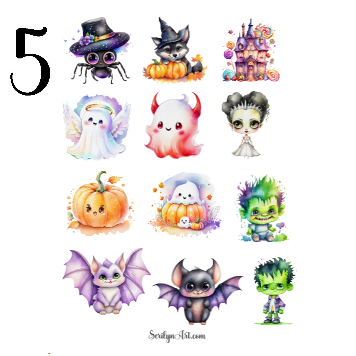 Cute Watercolor Halloween Sticker Sheet