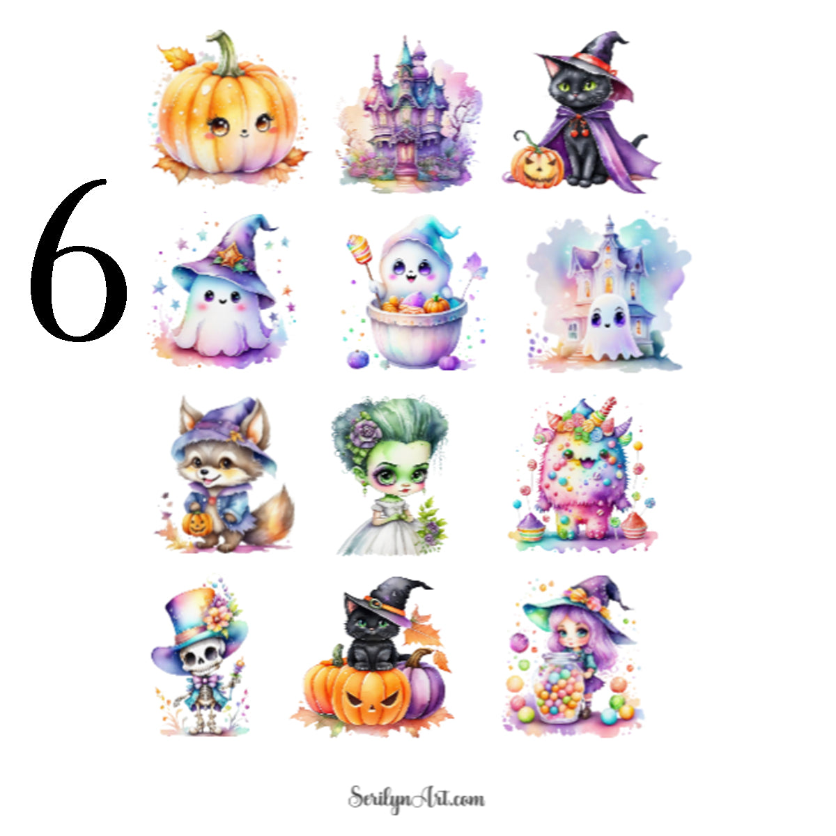 Cute Watercolor Halloween Sticker Sheet