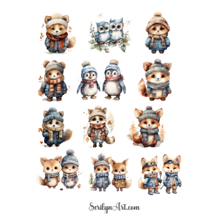 Cute Winter Animals Sticker Sheet