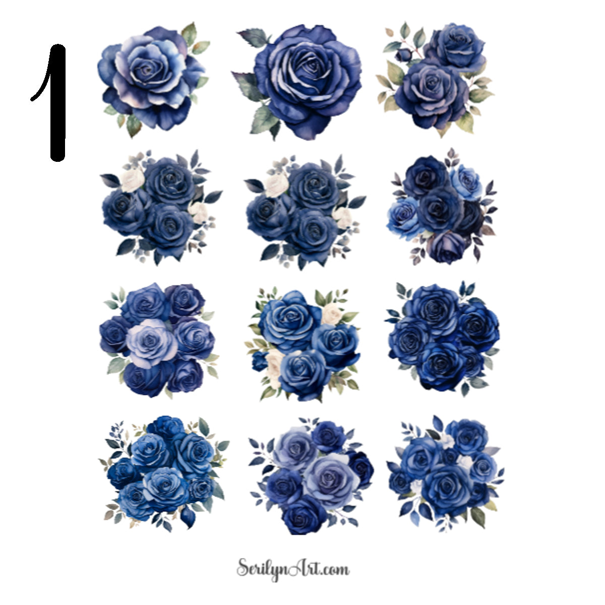Dark Blue Roses Sticker Sheet