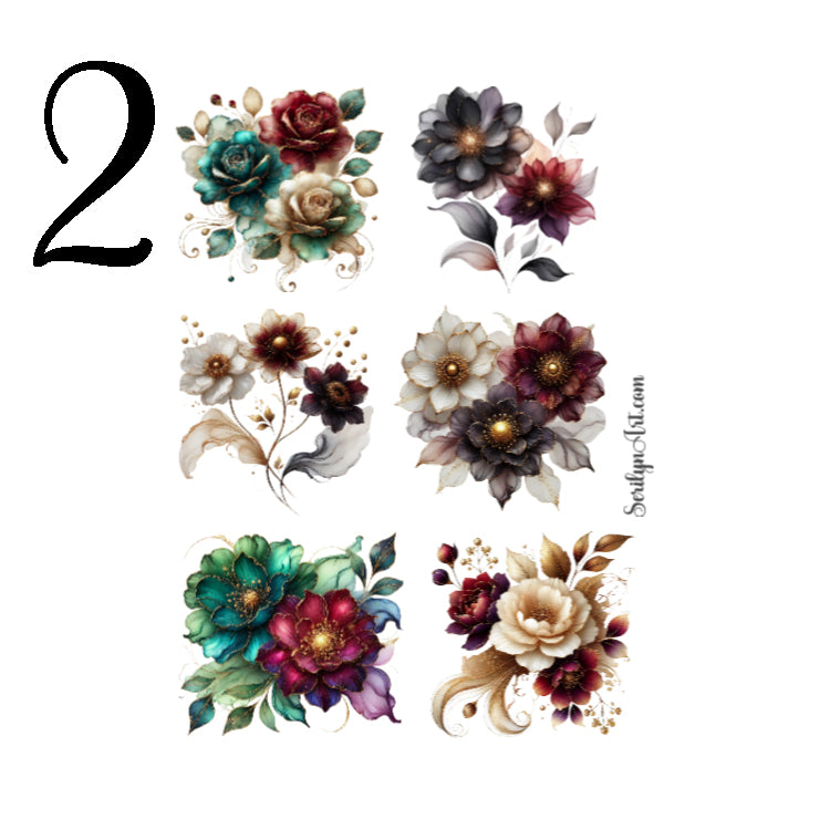 Dark and Gold Florals Sticker Sheet