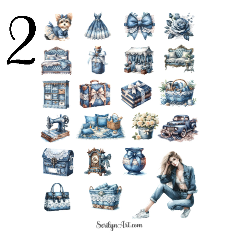 Denim and Lace Sticker Sheet