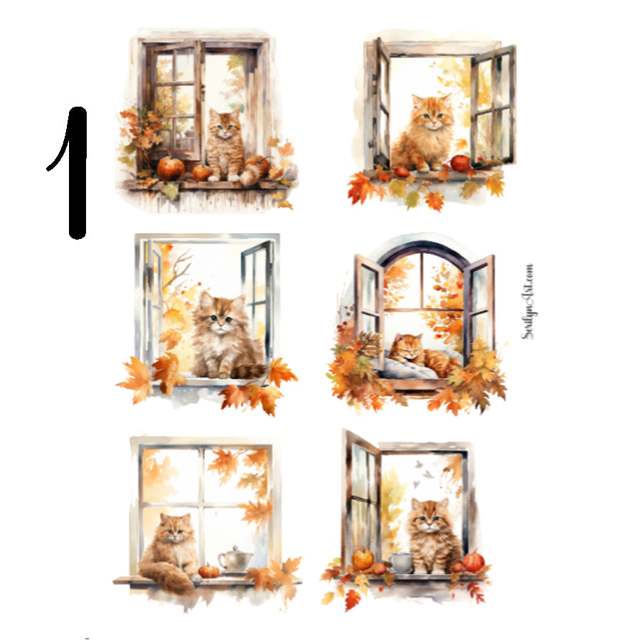 Fall Window Cat Sticker Sheet